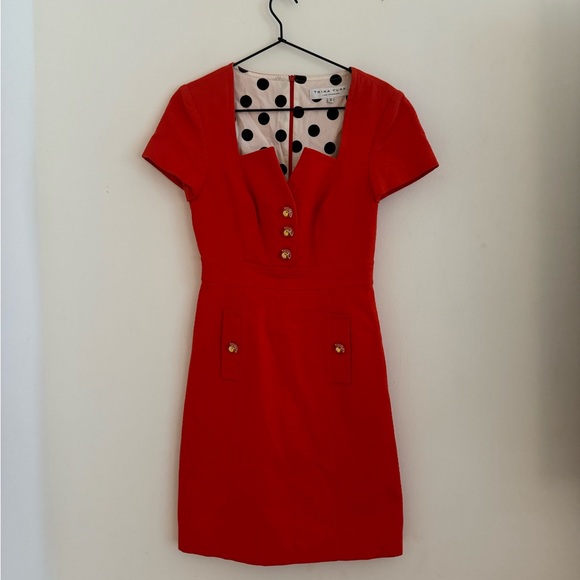 Trina Turk Short Sleeve Red Button Dress - Picture 1 of 4